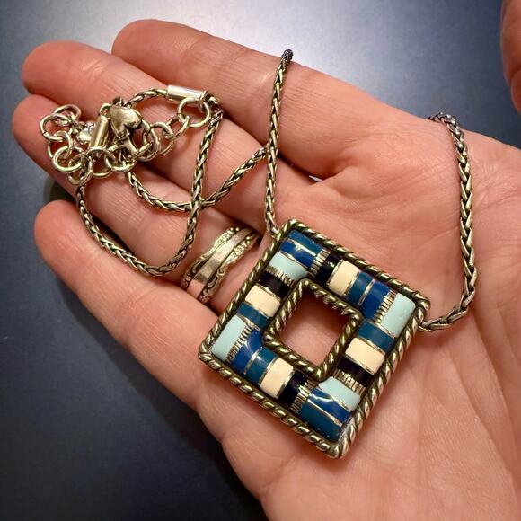 Brighton "CABANA" Blue Enamel Square Reversible Pendant - Picture 3 of 9